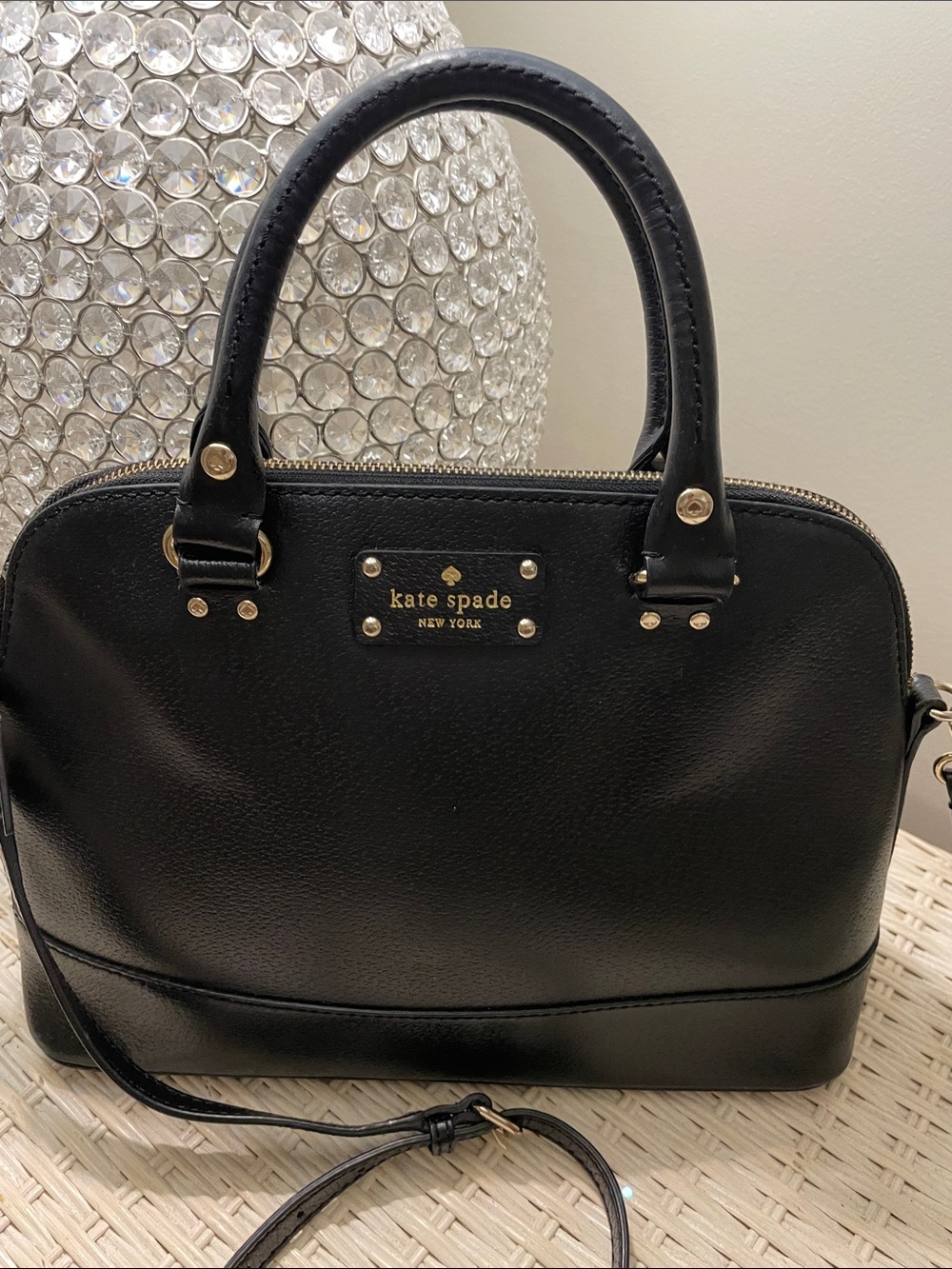 Kate Spade black leather satchel with gold hardware